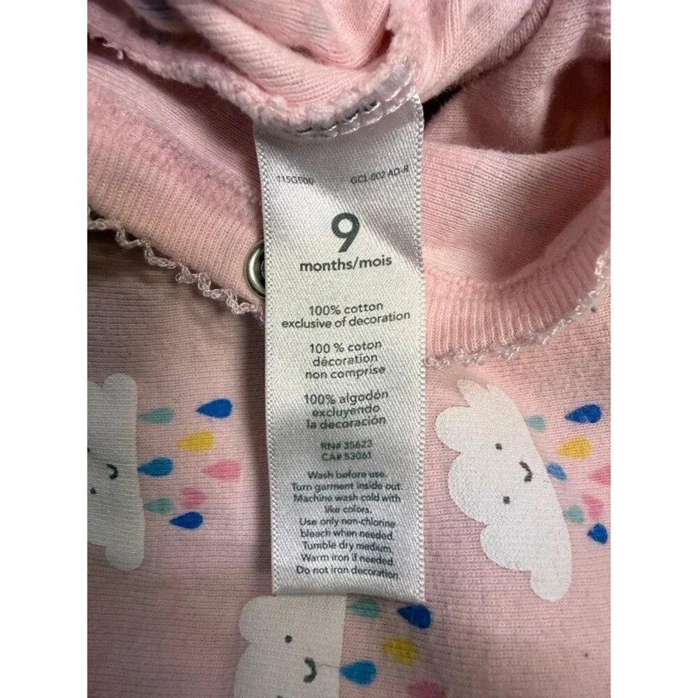 Carter’s Pink Rain Cloud Ruffle Butt Footie Sleeper Baby Girls 9M 7105
